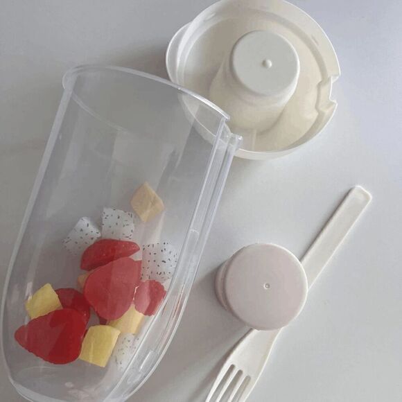 Salad Vegetable Fruit Cup Container with Lid, Fork, and Salad Dressing Holder - Picture 2 of 11